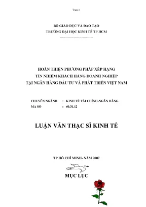 Luận văn thạc sỹ hoàn thiện phương pháp xếp hạng tín nhiệm khách hàng doanh nghiệp tại ngân hàng đầu tư và phát triển việt nam