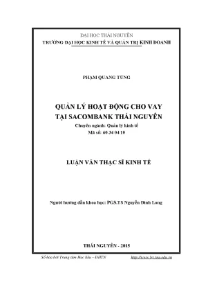 Luận văn thạc sĩ hay quản lý hoạt động cho vay tại sacombank thái nguyên