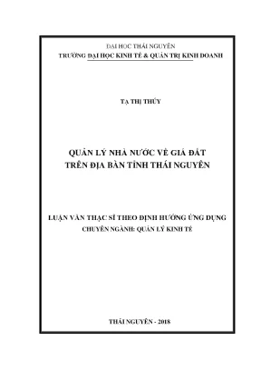 Luận văn thạc sĩ hay quản lý nhà nước về giá đất trên địa bàn tỉnh thái nguyên