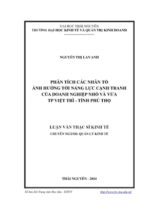 Luận văn thạc sĩ hay phân tích các nhân tố ảnh hưởng tới năng lực cạnh tranh của doanh nghiệp nhỏ và vừa thành phố việt trì tỉnh phú thọ