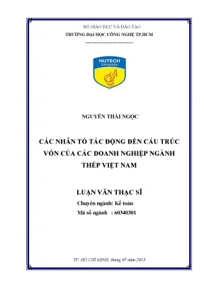 Luận văn thạc sĩ kế toán các nhân tố tác động đến cấu trúc vốn của các doanh nghiệp ngành thép việt nam