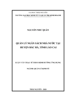 Luận văn thạc sĩ hay quản lý ngân sách nhà nước tại huyện bắc hà tỉnh lào cai