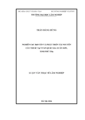 Luận văn thạc sĩ hay nghiên cứu bảo tồn và phát triển tài nguyên cây thuốc tại vườn quốc gia xuân sơn tỉnh phú thọ