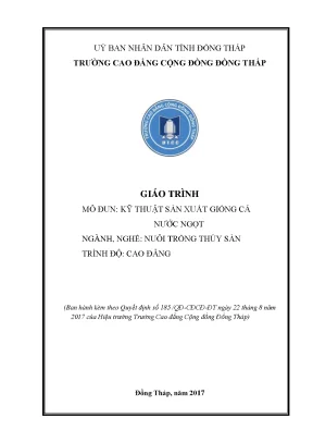 Giáo trình kỹ thuật sản xuất giống cá nước ngọt nghề nuôi trồng thuỷ sản cao đẳng