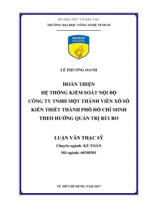 Luận văn thạc sĩ kế toán hoàn thiện hệ thống kiểm soát nội bộ tại công ty tnhh một thành viên xổ số kiến thiết thành phố hồ chí minh theo hướng quản trị rủi ro