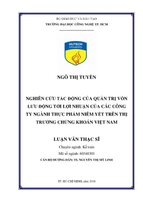 Luận văn thạc sĩ kế toán nghiên cứu tác động của quản trị vốn lưu động tới lợi nhuận của các công ty ngành thực phẩm niêm yết trên thị trường chứng khoán việt nam