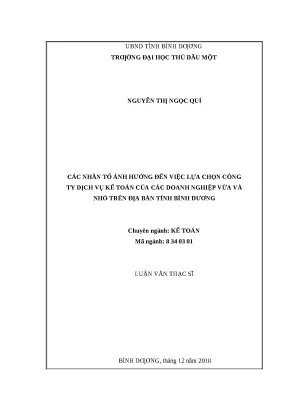 Luận văn thạc sỹ các nhân tố ảnh hưởng đến việc lựa chọn công ty dịch vụ kế toán của các doanh nghiệp vừa và nhỏ trên địa bàn tỉnh bình dương