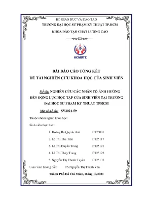 Đề tài nckh nghiên cứu các nhân tố ảnh hưởng đến động lực của sinh viên tại trường đại học sư phạm kỹ thuật tphcm