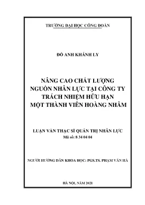 Luận văn thạc sĩ quản trị nhân lực nâng cao chất lượng nguồn nhân lực tại công ty trách nhiệm hữu hạn một thành viên hoàng nhâm