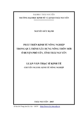 Luận văn thạc sĩ hay phát triển kinh tế nông nghiệp trong quá trình xây dựng nông thôn mới ở huyện phổ yên tỉnh thái nguyên