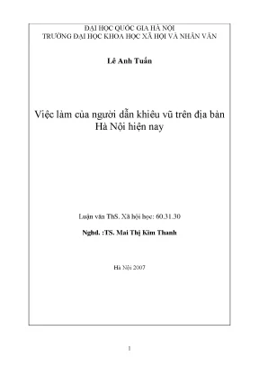 Luận văn thạc sĩ việc làm của người dẫn khiêu vũ trên địa bàn hà nội hiện nay