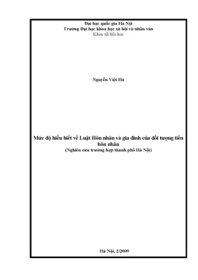 Luận văn thạc sĩ mức độ hiểu biết về luật hôn nhân và gia đình của đối tượng tiền hôn nhân nghiên cứu trường hợp thành phố hà nội