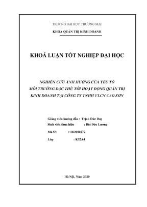 Khóa luận nghiên cứu ảnh hưởng của yếu tố môi trường đặc thù tới hoạt động quản trị kinh doanh tại công ty tnhh vlcn cao sơn