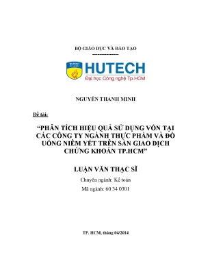 Luận văn thạc sĩ kế toán phân tích hiệu quả sử dụng vốn tại các công ty ngành thực phẩm và đồ uống niêm yết trên sàn giao dịch chứng khoán tp hcm