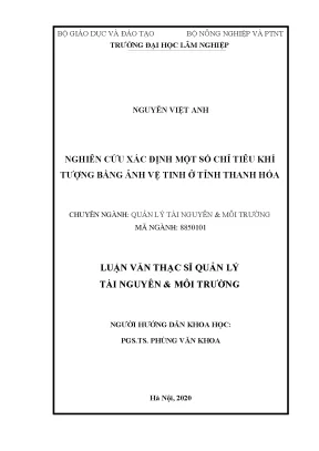 Luận văn thạc sĩ hay nghiên cứu xác định một số chỉ tiêu khí tượng bằng ảnh vệ tinh ở tỉnh thanh hóa