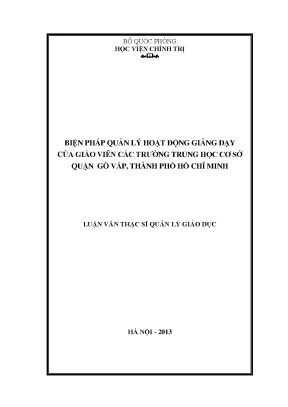 Luận văn thạc sĩ biện pháp quản lý hoạt động giảng dạy của giáo viên các trường trung học cơ sở quận gò vấp thành phố hồ chí minh