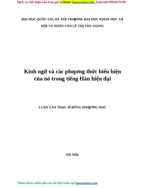 Kính ngữ và các phƣơng thức biểu hiện của nó trong tiếng hàn hiện đại luận văn thạc sĩ đông phương học