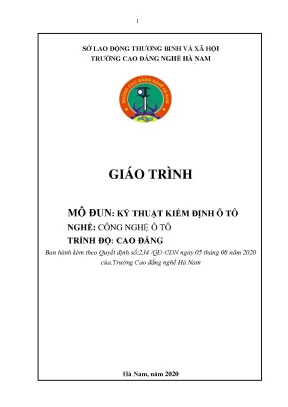 Giáo trình mô đun kỹ thuật kiểm định ô tô nghề công nghệ