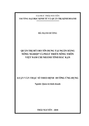 Luận văn thạc sĩ hay quản trị rủi ro tín dụng tại ngân hàng nông nghiệp và phát triển nông thôn việt nam chi nhánh tỉnh bắc kạn