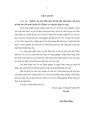 Luận văn thạc sĩ hay nghiên cứu đặc điểm thay đổi lớp phủ thảm thực vật rừng tại khu bảo tồn thiên nhiên kẻ gỗ phục vụ công tác quản lý rừng
