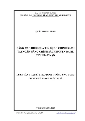 Luận văn thạc sĩ hay nâng cao hiệu quả tín dụng chính sách tại ngân hàng chính sách huyện ba bể tỉnh bắc kạn