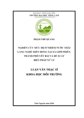 Luận văn thạc sĩ hay nghiên cứu mức độ ô nhiễm nước thải làng nghề miến dong tại xã giới phiên thành phố yên bái và đề xuất biện pháp xử lý