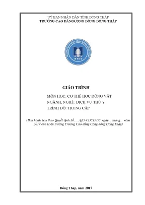 Giáo trình cơ thể học động vật nghề dịch vụ thú y trung cấp