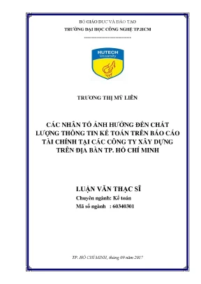 Luận văn thạc sĩ kế toán các nhân tố ảnh hưởng đến chất lượng thông tin kế toán trên báo cáo tài chính của các công ty xây dựng trên địa bàn thành phố hồ chí minh