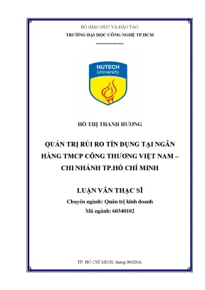 Luận văn thạc sĩ hay quản trị rủi ro tín dụng tại ngân hàng tmcp công thương việt nam chi nhánh tp hồ chí minh