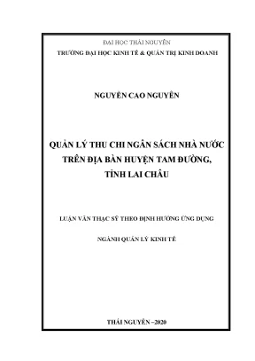Luận văn thạc sĩ hay quản lý thu chi ngân sách nhà nước trên địa bàn huyện tam đường tỉnh lai châu
