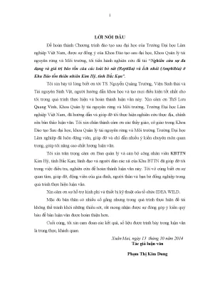 Luận văn thạc sĩ hay nghiên cứu sự đa dạng và giá trị bảo tồn của các loài bò sát reptilia và ếch nhái amphibia ở khu bảo tồn thiên nhiên kim hỷ tỉnh bắc kạn