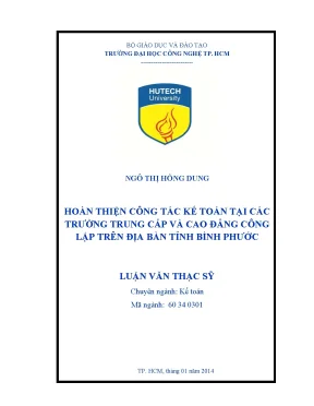 Luận văn thạc sĩ kế toán hoàn thiện công tác kế toán tại các trường trung cấp và cao đẳng công lập trên địa bàn tỉnh bình phước