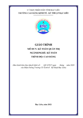 Giáo trình mô đun kế toán quản trị nghề kế toán trình độ cao đẳng trường cđ kinh tế kỹ thuật bạc liêu