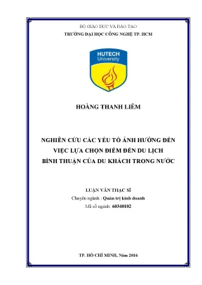 Luận văn thạc sĩ hay nghiên cứu các yếu tố ảnh hưởng đến sự lựa chọn điểm đến du lịch bình thuận của du khách trong nước