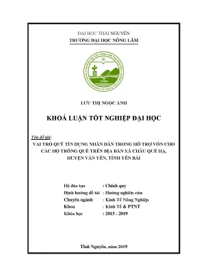 Luận văn thạc sĩ hay vai trò quỹ tín dụng nhân dân trong hỗ trợ vốn cho các hộ trồng quế trên địa bàn xã châu quế hạ huyện văn yên tỉnh yên bái