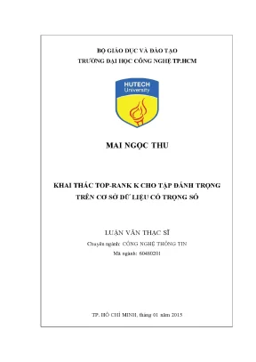 Luận văn thạc sĩ công nghệ thông tin khai thác top rank k cho tập đánh trọng trên cơ sở dữ liệu có trọng số