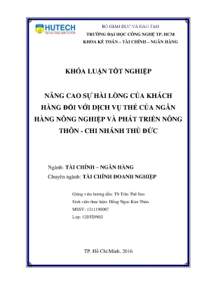 Luận văn thạc sĩ hay nâng cao sự hài lòng của khách hàng đối với dịch vụ thẻ của ngân hàng nông nghiệp và phát triển nông thôn chi nhánh thủ đức