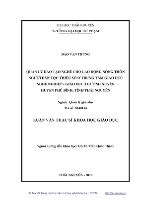 Luận văn thạc sĩ hay quản lý đào tạo nghề cho lao động nông thôn người dân tộc thiểu số ở trung tâm giáo dục nghề nghiệp giáo dục thường xuyên huyện phú bình tỉnh thái nguyên
