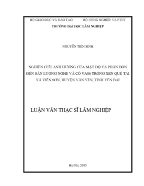 Luận văn thạc sĩ hay nghiên cứu ảnh hưởng của mật độ và phân bón đến sản lượng nghệ và cỏ va06 trồng xen quế tại xã viễn sơn huyện văn yên tỉnh yên bái