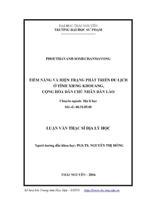 Luận văn thạc sĩ hay tiềm năng và hiện trạng phát triển du lịch ở tỉnh xieng khouang cộng hòa dân chủ nhân dân lào