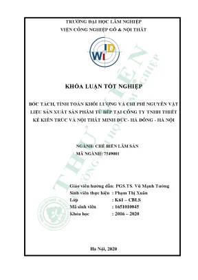 Khóa luận tốt nghiệp bóc tách tính toán khối lượng và chi phí nguyên vật liệu sản xuất sản phẩm tủ bếp tại công ty tnhh thiết kế kiến trúc và nội thất minh đức