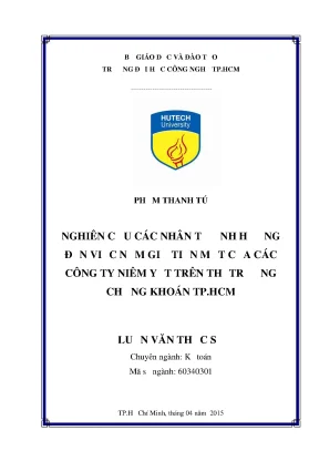 Luận văn thạc sĩ kế toán nghiên cứu các nhân tố ảnh hưởng đến việc nắm giữ tiền mặt của các công ty niêm yết trên thị trường chứng khoán tp hcm