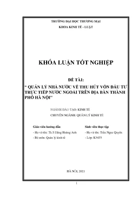 Khóa luận quản lý nhà nước về thu hút vốn đầu tư trực tiếp nước ngoài trên địa bàn thành phố hà nội
