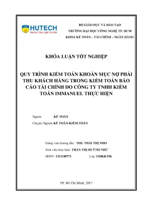 Luận văn thạc sĩ hay quy trình kiểm toán khoản mục nợ phải thu khách hàng trong kiểm toán báo cáo tài chính do công ty tnhh kiểm toán immanuel thực hiện