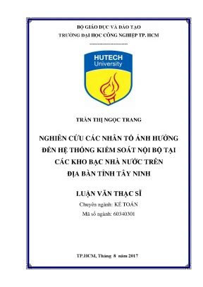 Luận văn thạc sĩ hay nghiên cứu các nhân tố ảnh hưởng đến hệ thống kiểm soát nội bộ tại các kho bạc nhà nước trên địa bàn tỉnh tây ninh