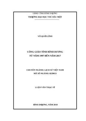 Luận văn thạc sỹ công giáo tỉnh bình dương từ năm 1997 đến năm 2017