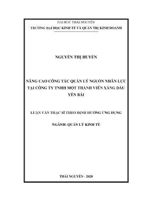 Luận văn thạc sĩ hay nâng cao công tác quản lý nguồn nhân lực tại công ty trách nhiệm hữu hạn một thành viên xăng dầu yên bái