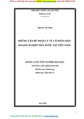 Những vấn đề pháp lý về cổ phần hóa doanh nghiệp nhà nước tại việt nam khóa luận tốt nghiệp đại học ngành luật kinh doanh