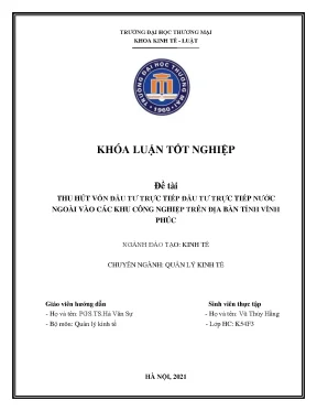 Khóa luận thu hút vốn đầu tư trực tiếp nước ngoài vào các kcn trên địa bàn tỉnh vĩnh phúc