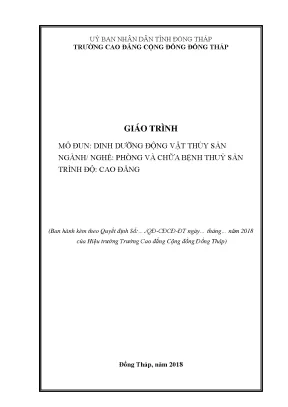 Giáo trình dinh dưỡng động vật thuỷ sản nghề phòng và chữa bệnh thuỷ sản cao đẳng